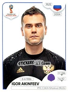 Sticker Igor Akinfeev - FIFA World Cup Russia 2018. 670 stickers version - Panini