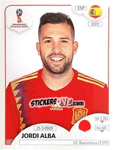 Sticker Jordi Alba - FIFA World Cup Russia 2018. 670 stickers version - Panini