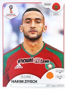 Sticker Hakim Ziyech - FIFA World Cup Russia 2018. 670 stickers version - Panini