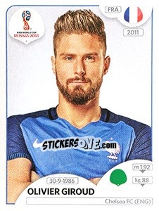 Sticker Olivier Giroud - FIFA World Cup Russia 2018. 670 stickers version - Panini