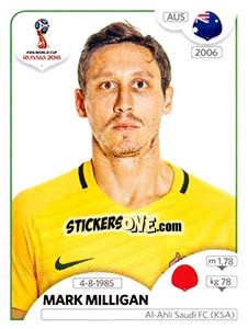 Sticker Mark Milligan - FIFA World Cup Russia 2018. 670 stickers version - Panini