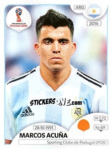 Sticker Marcos Acuña - FIFA World Cup Russia 2018. 670 stickers version - Panini