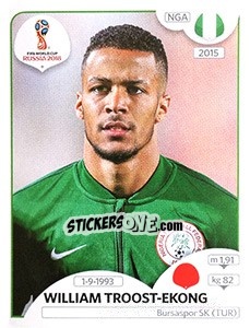 Sticker William Troost-Ekong - FIFA World Cup Russia 2018. 670 stickers version - Panini