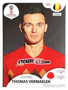Sticker Thomas Vermaelen - FIFA World Cup Russia 2018. 670 stickers version - Panini
