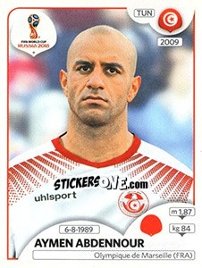 Sticker Aymen Abdennour - FIFA World Cup Russia 2018. 670 stickers version - Panini