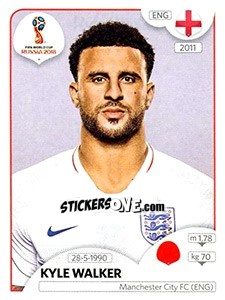 Sticker Kyle Walker - FIFA World Cup Russia 2018. 670 stickers version - Panini