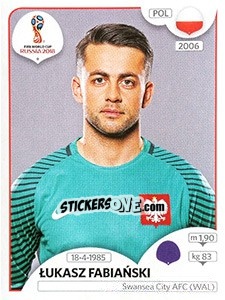 Sticker Lukasz Fabiański - FIFA World Cup Russia 2018. 670 stickers version - Panini