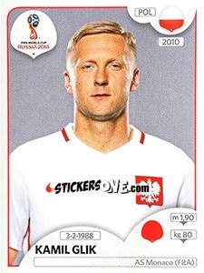 Sticker Kamil Glik - FIFA World Cup Russia 2018. 670 stickers version - Panini