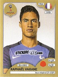 Sticker Raphaël Varane - FIFA World Cup Russia 2018. Gold edition - Panini