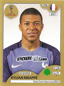 Sticker Kylian Mbappé - FIFA World Cup Russia 2018. Gold edition n. 209 - Panini