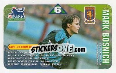 Sticker Mark Bosnich - Squads Premier League 1996-1997 n. 12 - Subbuteo