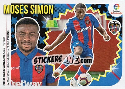 Sticker 37 Moses Simon (Levante UD) - Liga Spagnola 2018-2019 - Colecciones ESTE