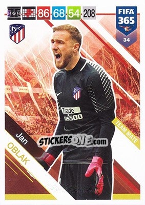 Sticker Jan Oblak - FIFA 365: 2018-2019. Adrenalyn XL n. 34 - Panini