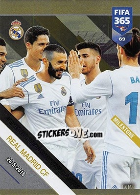 Sticker Real Madrid CF - 3 Times European Champion in a row - FIFA 365: 2018-2019. Adrenalyn XL n. 69 - Panini