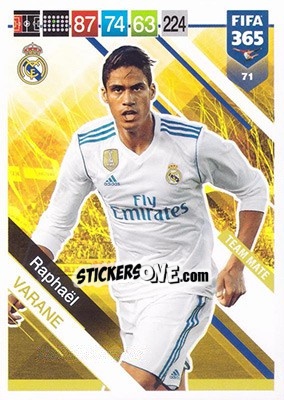 Sticker Raphaël Varane - FIFA 365: 2018-2019. Adrenalyn XL n. 71 - Panini