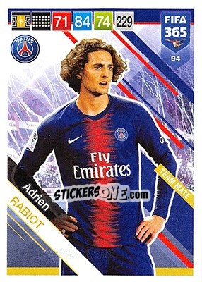 Sticker Adrien Rabiot - FIFA 365: 2018-2019. Adrenalyn XL n. 94 - Panini