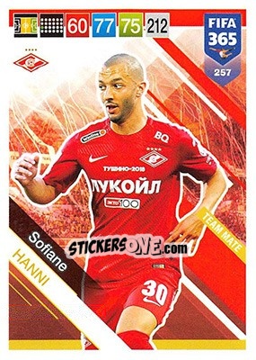 Sticker Sofiane Hanni - FIFA 365: 2018-2019. Adrenalyn XL n. 257 - Panini