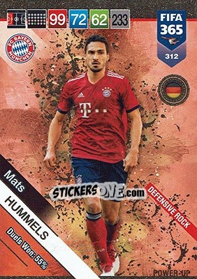 Sticker Mats Hummels - FIFA 365: 2018-2019. Adrenalyn XL n. 312 - Panini