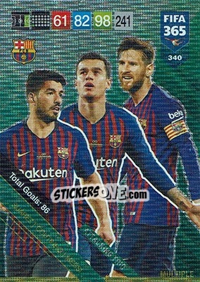 Sticker Luis Suárez / Philippe Coutinho / Lionel Messi - FIFA 365: 2018-2019. Adrenalyn XL n. 340 - Panini