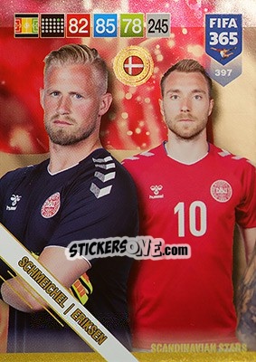 Sticker Kasper Schmeichel / Christian Eriksen - FIFA 365: 2018-2019. Adrenalyn XL n. 397N - Panini