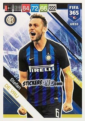 Sticker Stefan de Vrij - FIFA 365: 2018-2019. Adrenalyn XL n. UE33 - Panini