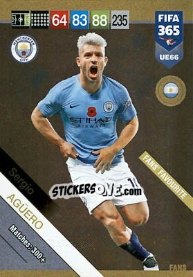Sticker Sergio Agüero - FIFA 365: 2018-2019. Adrenalyn XL n. UE66 - Panini