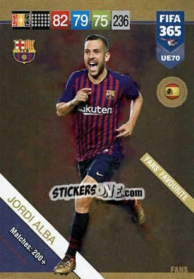 Sticker Jordi Alba - FIFA 365: 2018-2019. Adrenalyn XL n. UE70 - Panini