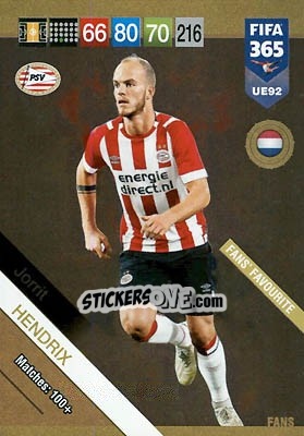 Sticker Jorrit Hendrix - FIFA 365: 2018-2019. Adrenalyn XL n. UE92 - Panini