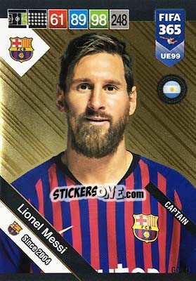 Sticker Lionel Messi - FIFA 365: 2018-2019. Adrenalyn XL n. UE99 - Panini