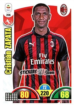 Sticker Cristian Zapata - Calciatori 2018-2019. Adrenalyn XL n. 206 - Panini