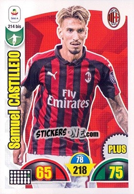 Sticker Samu Castillejo - Calciatori 2018-2019. Adrenalyn XL n. 214bis - Panini