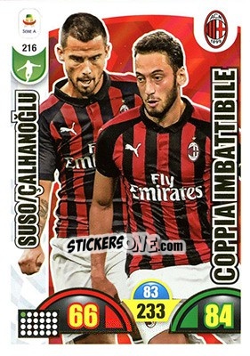 Sticker Suso / Hakan Çalhanoğlu - Calciatori 2018-2019. Adrenalyn XL n. 216 - Panini