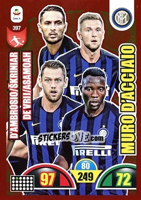 Sticker Danilo D'Ambrosio / Milan Škriniar / Stefan De Vrij / Kwadwo Asamoah - Calciatori 2018-2019. Adrenalyn XL n. 397 - Panini