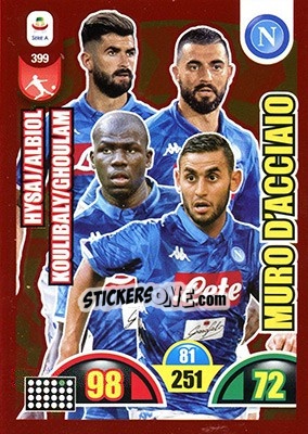Sticker Raúl Albiol / Faouzi Ghoulam / Elseid Hysaj / Kalidou Koulibaly - Calciatori 2018-2019. Adrenalyn XL n. 399 - Panini