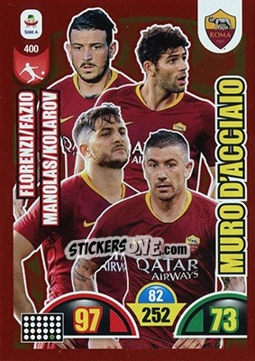 Sticker Alessandro Florenzi / Federico Fazio / Kostas Manolas / Aleksandar Kolarov - Calciatori 2018-2019. Adrenalyn XL n. 400 - Panini