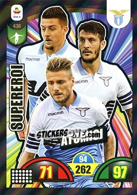 Sticker Luis Alberto / Sergej Milinkovic-Savic / Ciro Immobile - Calciatori 2018-2019. Adrenalyn XL n. 436 - Panini