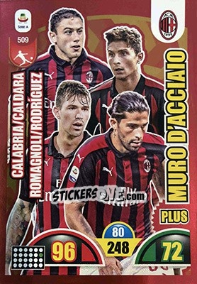 Sticker Davide Calabria / Mattia Caldara / Alessio Romagnoli / Ricardo Rodriguez - Calciatori 2018-2019. Adrenalyn XL n. 509 - Panini
