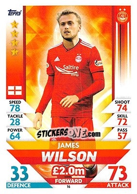 Sticker James Wilson - SPFL 2018-2019. Match Attax n. 16 - Topps