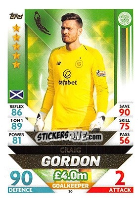 Sticker Craig Gordon - SPFL 2018-2019. Match Attax n. 20 - Topps
