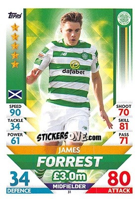 Sticker James Forrest - SPFL 2018-2019. Match Attax n. 31 - Topps