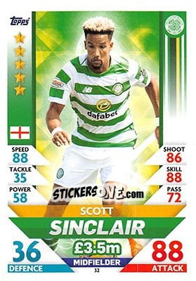 Sticker Scott Sinclair - SPFL 2018-2019. Match Attax n. 32 - Topps