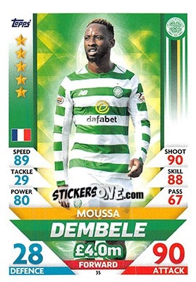 Sticker Moussa Dembélé - SPFL 2018-2019. Match Attax n. 35 - Topps