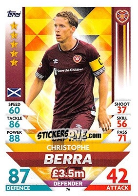 Sticker Christophe Berra - SPFL 2018-2019. Match Attax n. 76 - Topps