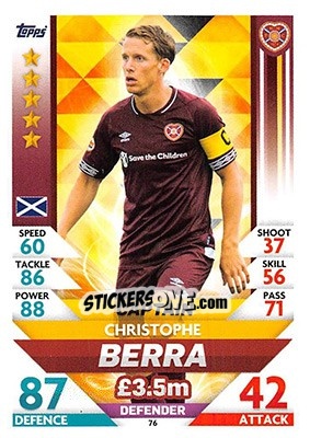 Sticker Christophe Berra - SPFL 2018-2019. Match Attax - Topps