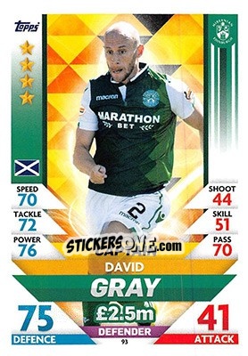 Sticker David Gray - SPFL 2018-2019. Match Attax n. 93 - Topps