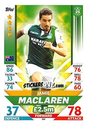 Sticker Jamie MacLaren - SPFL 2018-2019. Match Attax n. 104 - Topps