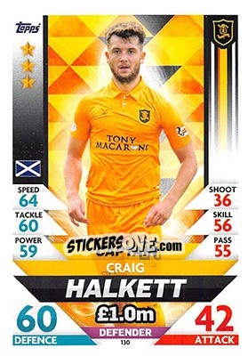 Sticker Craig Halkett - SPFL 2018-2019. Match Attax n. 130 - Topps
