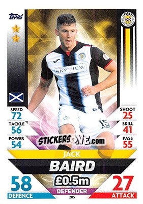 Sticker Jack Baird - SPFL 2018-2019. Match Attax n. 205 - Topps