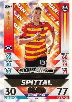 Sticker Blair Spittal - SPFL 2018-2019. Match Attax n. 287 - Topps