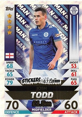 Sticker Josh Todd - SPFL 2018-2019. Match Attax n. 293 - Topps